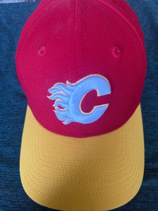 Other - Men's Red and Yellow Baseball Cap with Blue Flame 'C' Patch